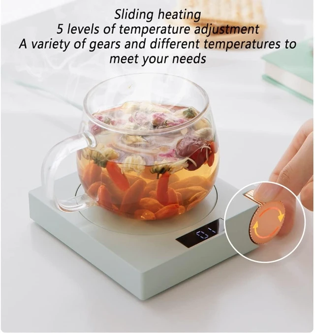 Alt view image 3 of 7 - Coffee Mug Warmer USB Smart Electric Cup Heater Beverage Heating Plate 5-Levels Knob Temperature Adjustment Auto Shut Off Small Portable Coaster for Coffee Milk Tea Cocoa (Color :) (Green)