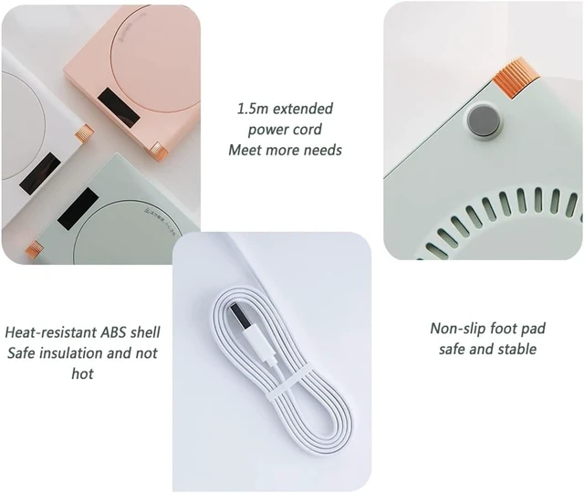Alt view image 7 of 7 - Coffee Mug Warmer USB Smart Electric Cup Heater Beverage Heating Plate 5-Levels Knob Temperature Adjustment Auto Shut Off Small Portable Coaster for Coffee Milk Tea Cocoa (Color :) (Green)