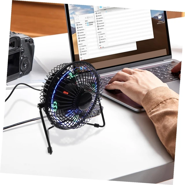 Alt view image 7 of 7 - Angoily Mini Portable USB Fan with Clock and Temperature Display Personal Cooling Fan for Home Office and Travel Compact Design with Easy Off
