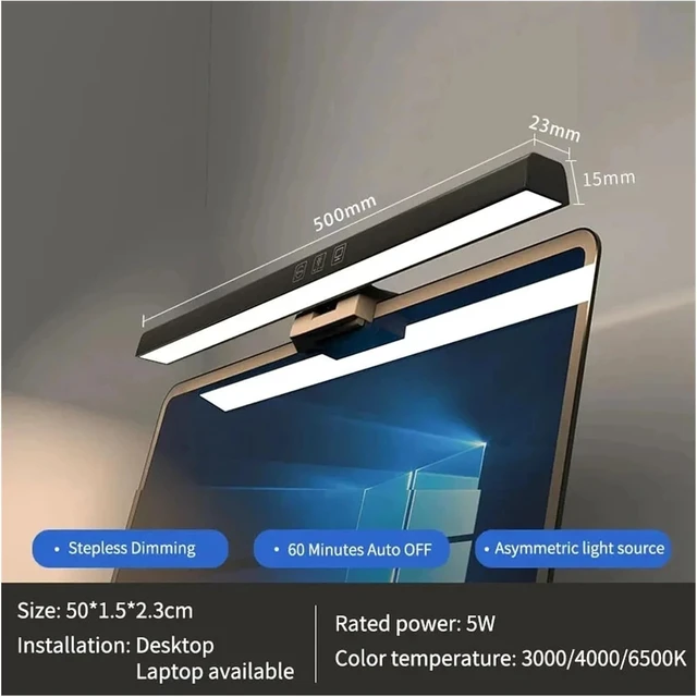Alt view image 2 of 6 - 33cm 50cm LED Computer Screen Light Hanging Desk Lamp USB Plug in Monitor Bar Lights Dimmable 3 Colors Office Study Reading Lamp(50cm)