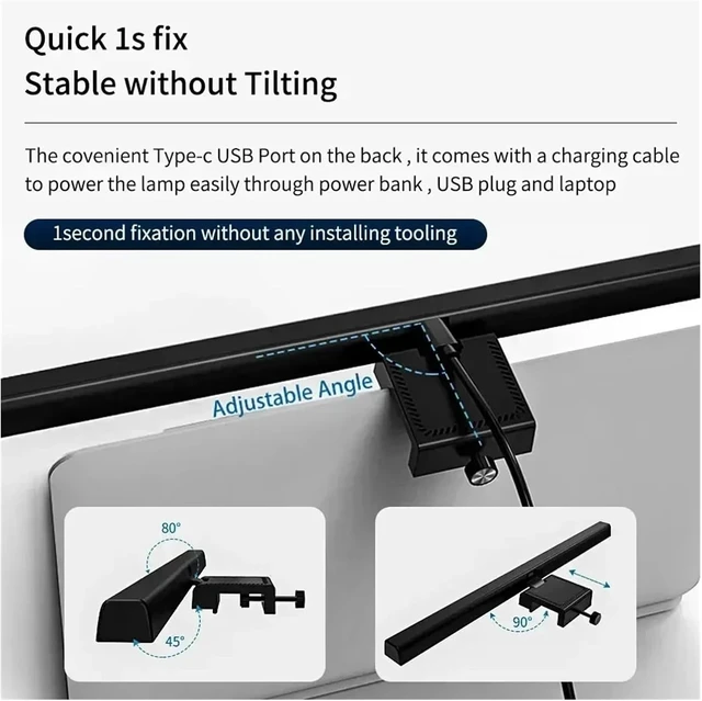 Alt view image 6 of 6 - 33cm 50cm LED Computer Screen Light Hanging Desk Lamp USB Plug in Monitor Bar Lights Dimmable 3 Colors Office Study Reading Lamp(50cm)