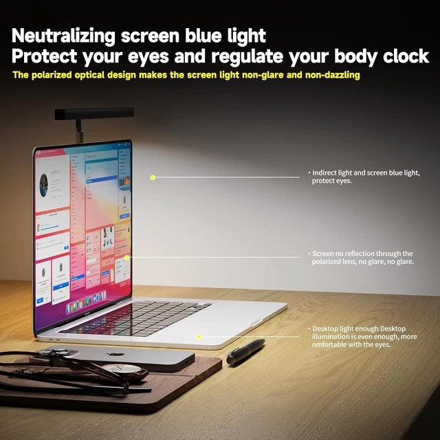 Alt view image 3 of 7 - AUCAS USB - Connected LED Light Strip for Laptop Monitors & Tablets, Neutralizes Blue Light, Stepless Dimming for Glare Free, Eye Friendly & Space Saving