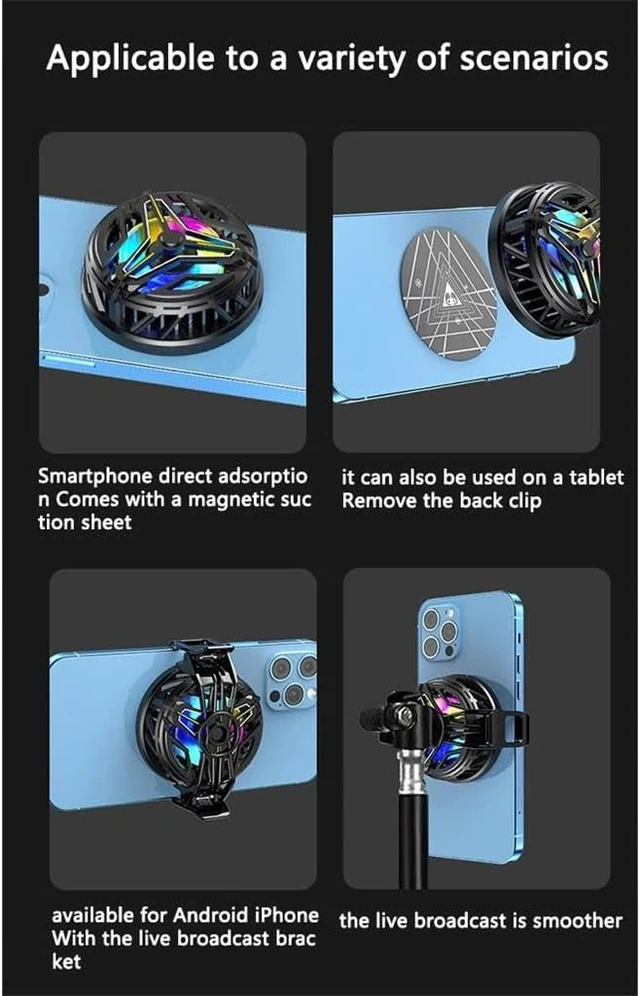 Alt view image 2 of 5 - Magnetic Mobile Phone Radiator Cooling Fan Cooler with Cool Lighting Lamp Heat Sink for Live Radiator