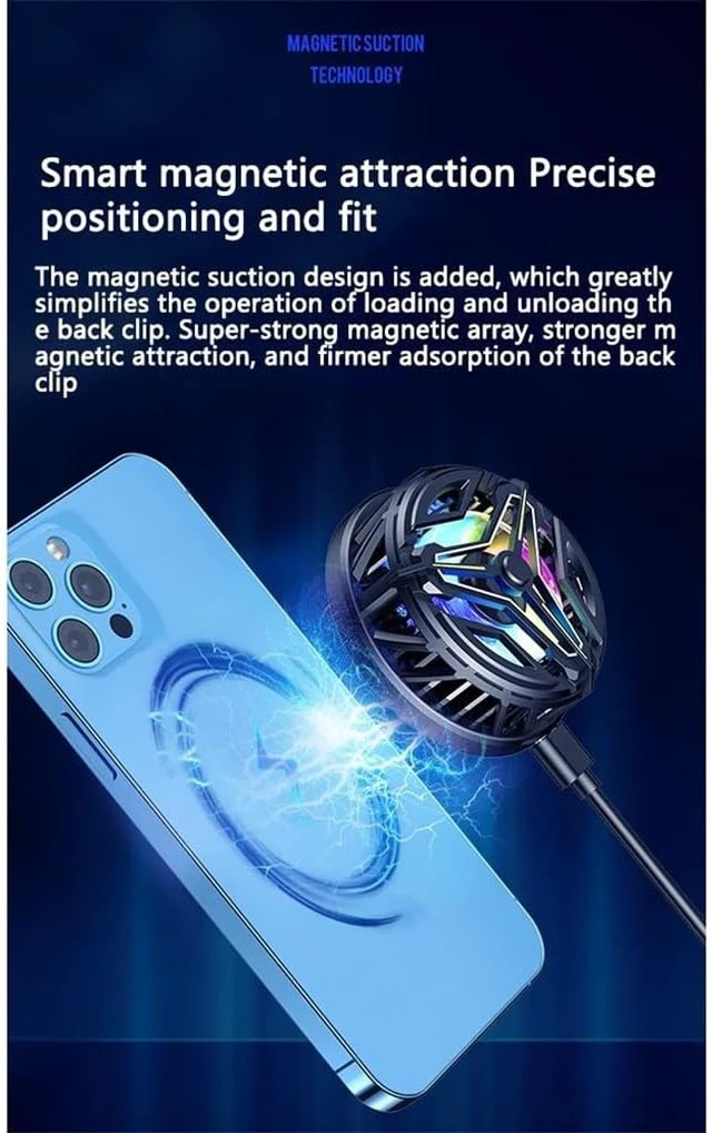 Alt view image 4 of 5 - Magnetic Mobile Phone Radiator Cooling Fan Cooler with Cool Lighting Lamp Heat Sink for Live Radiator