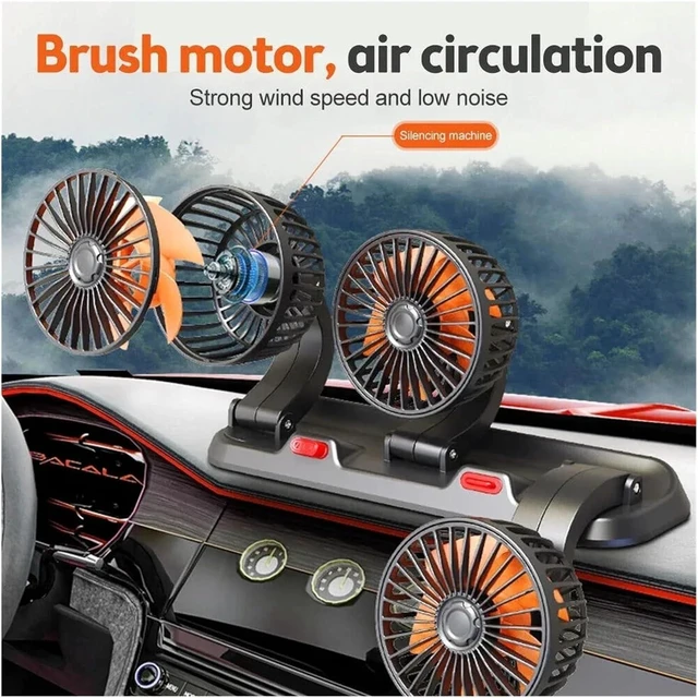 Alt view image 4 of 7 - Car Fan 360° Adjustable 3 Head Air Fan Automotive Electric Fan USB/12V/24V Fan 2 Speeds Car Silent Fan For Home Desk Office&Car(2 Head 5V USB)