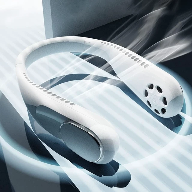 Alt view image 2 of 7 - Portable HandsFree Bladeless Neck Fan, 360° Bendable Low Noise, 4000MAh Battery USB Rechargeable Wearable Fan