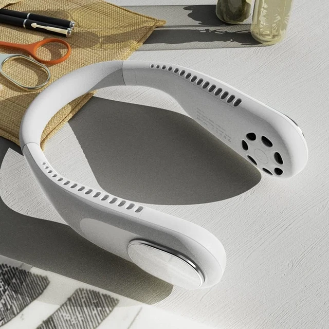 Alt view image 3 of 7 - Portable HandsFree Bladeless Neck Fan, 360° Bendable Low Noise, 4000MAh Battery USB Rechargeable Wearable Fan