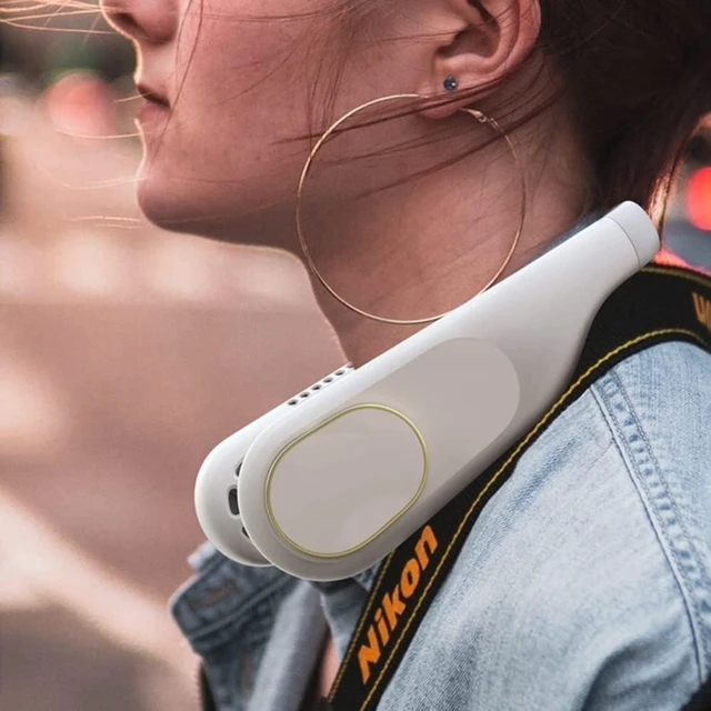 Alt view image 4 of 7 - Portable HandsFree Bladeless Neck Fan, 360° Bendable Low Noise, 4000MAh Battery USB Rechargeable Wearable Fan