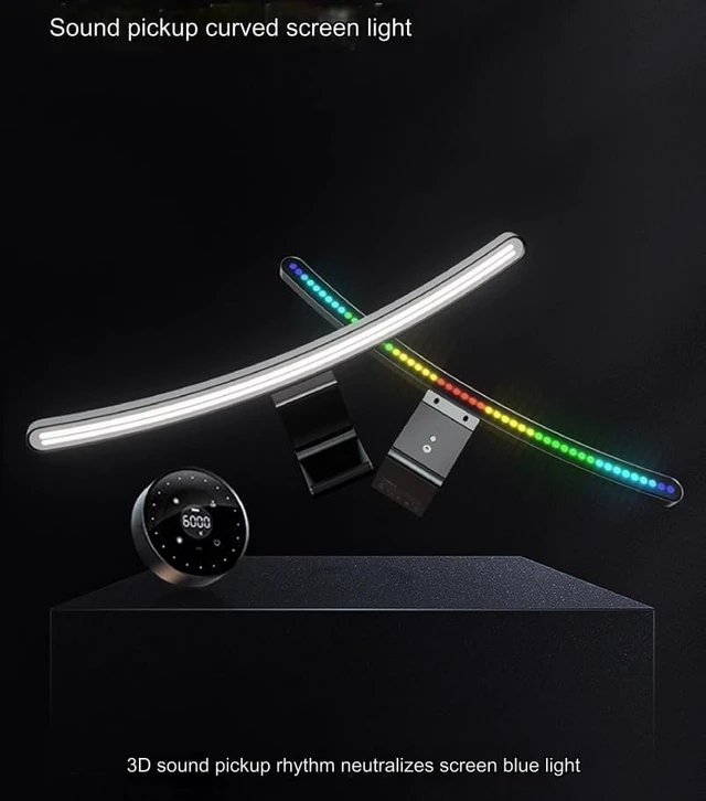 Alt view image 3 of 7 - Computer Curved Screen Mount Lamp RGB Sound Pickup Anti Blue Light Computer Eye Light (D010Pro Curved Screen/mini Remote Control)