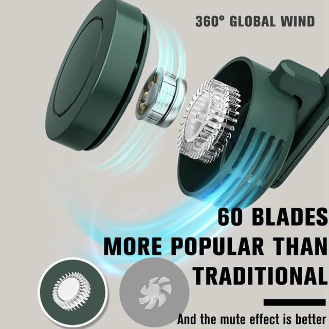 Alt view image 4 of 7 - Standing Fan 3 Speed Settings Mini Fan, USB Rechargeable Clip-on Fan, Bladeless Cooling Fan, 360° Air Supply Handheld Fan Quiet