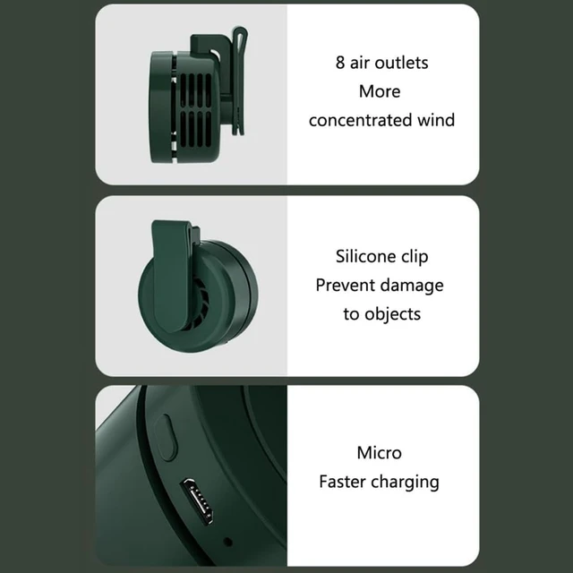 Alt view image 6 of 7 - Standing Fan 3 Speed Settings Mini Fan, USB Rechargeable Clip-on Fan, Bladeless Cooling Fan, 360° Air Supply Handheld Fan Quiet
