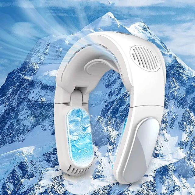 Alt view image 5 of 6 - Rechargeable Personal Fan for Neck, USB Wearable Fan for Outdoor, Home, Office, with Neck Brace and 2 Cooling Plate,White (Blue)