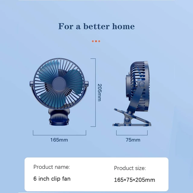 Alt view image 2 of 7 - BNE USB Portable Fan, 360 ° Rotation Fan, Clip Vertical Hanging Three Fixed Ways, Silent / 5 Gear, Suitable for Office, Home, Travel, White/Black (Blue)