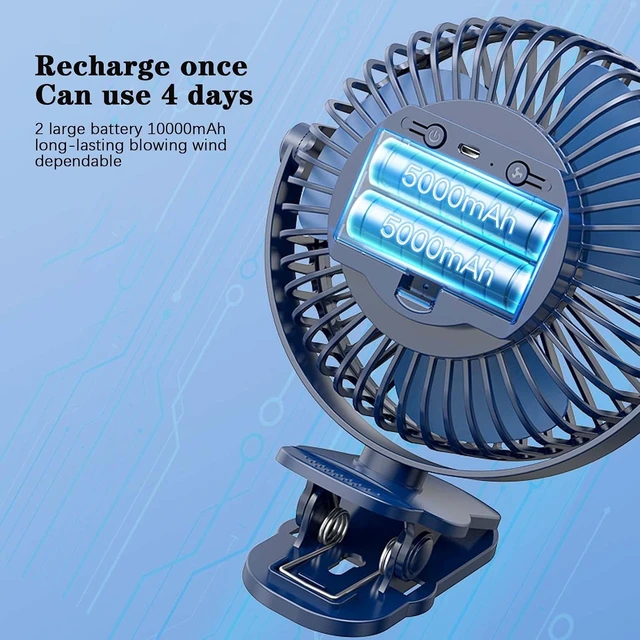 Alt view image 3 of 7 - BNE USB Portable Fan, 360 ° Rotation Fan, Clip Vertical Hanging Three Fixed Ways, Silent / 5 Gear, Suitable for Office, Home, Travel, White/Black (Blue)