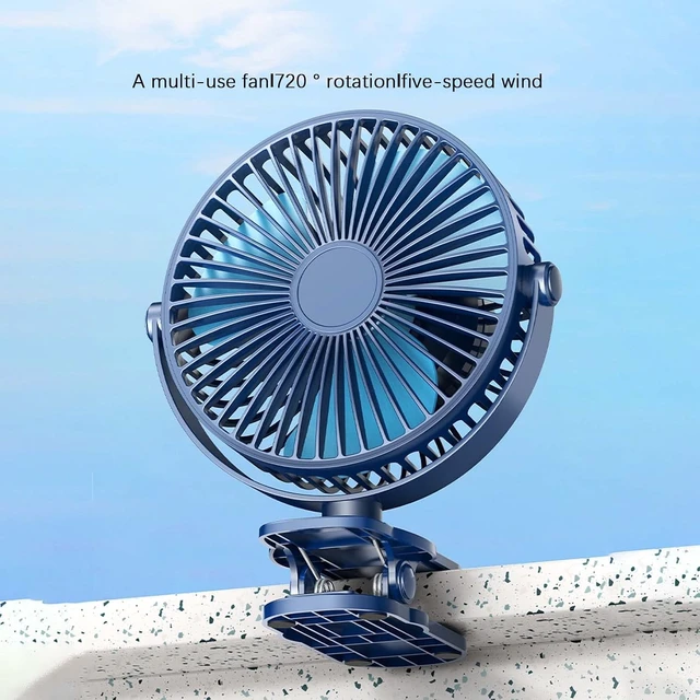 Alt view image 4 of 7 - BNE USB Portable Fan, 360 ° Rotation Fan, Clip Vertical Hanging Three Fixed Ways, Silent / 5 Gear, Suitable for Office, Home, Travel, White/Black (Blue)