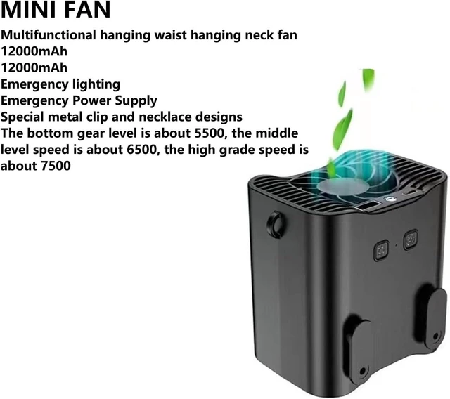 Alt view image 5 of 7 - TITA-DONG Waist Clip Fan, USB Rechargeable Mini Personal Fan, 3 Levels Adjustable Body Fan with Emergency LED Light, PortableWaist Belt Fan for Clothes, Shirt, Camping, Travel, Work