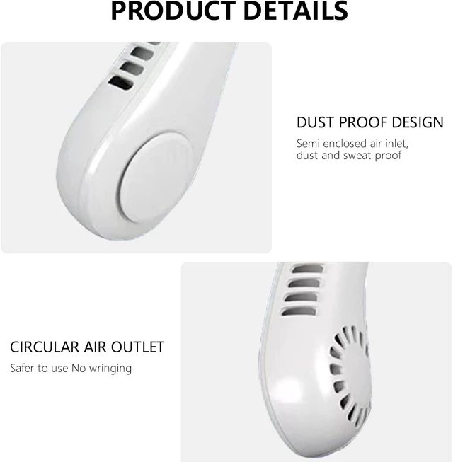 Alt view image 3 of 7 - Portable Bladeless Neck Fan Hands Free Neck Fans Rechargeable Necklace Fan 360° Cooling Necklace Fan 3 Speeds Hanging Neck Fan for Sports Outdoor Travel (Pink) (White)