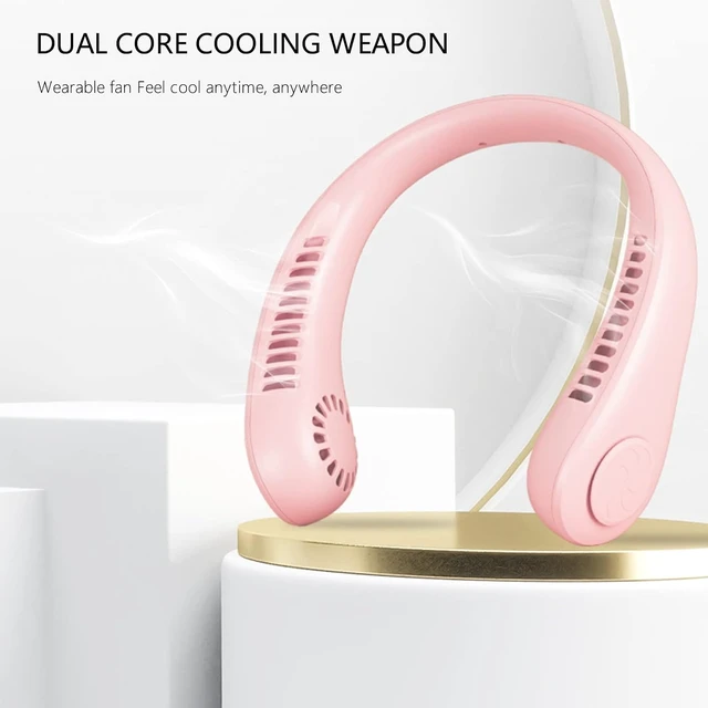 Alt view image 5 of 7 - Portable Bladeless Neck Fan Hands Free Neck Fans Rechargeable Necklace Fan 360° Cooling Necklace Fan 3 Speeds Hanging Neck Fan for Sports Outdoor Travel (Pink) (White)