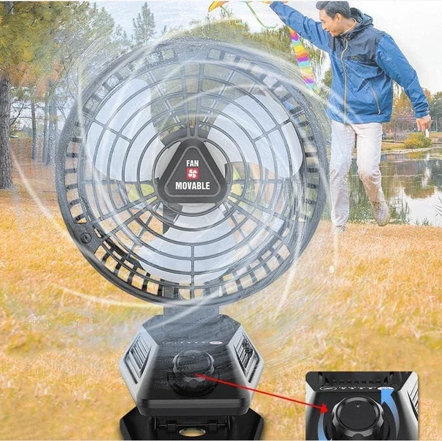 Main image of Fan USB Fan Outdoor Fan Table Fan 360° Rotation Portable Fan Lamp LED Camping Lighting Emergency Light Bedroom Office Desk Fan Lamp Low Noise Cooling (Black) X80
