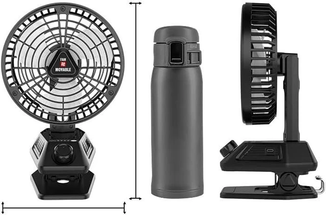 Alt view image 3 of 7 - Fan USB Fan Outdoor Fan Table Fan 360° Rotation Portable Fan Lamp LED Camping Lighting Emergency Light Bedroom Office Desk Fan Lamp Low Noise Cooling (Black) X80