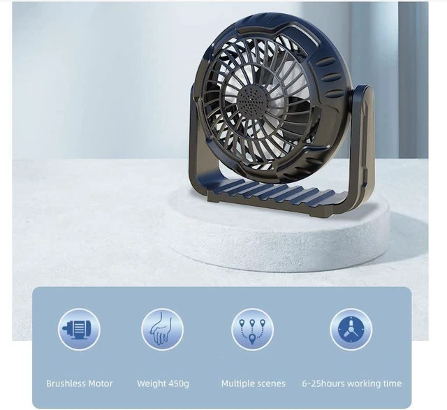 Alt view image 6 of 7 - Fan USB Fan Outdoor Fan Table Fan 360° Rotation Portable Fan Lamp LED Camping Lighting Emergency Light Bedroom Office Desk Fan Lamp Low Noise Cooling (Black) X60