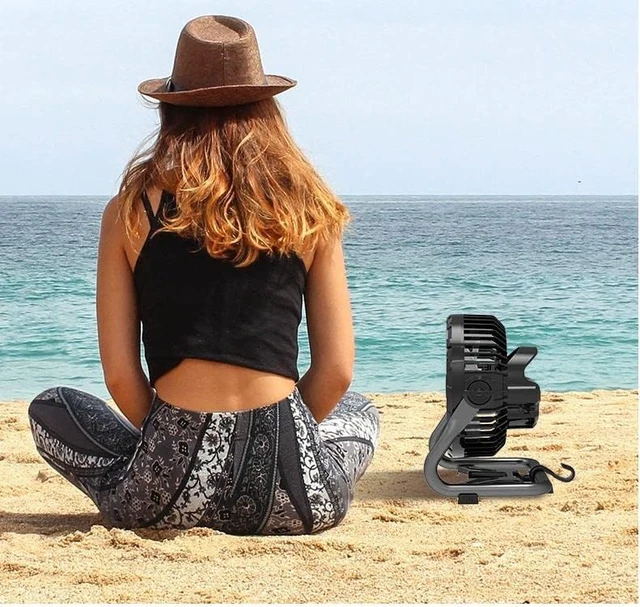 Alt view image 4 of 7 - Fan, USB Fan, Outdoor Fan, Table Fan, 360° Rotation, Portable Fan Lamp, LED Camping Lighting, Emergency Light, Bedroom, Office, Desk, Fan Lamp, Low Noise Cooling (Black)X41