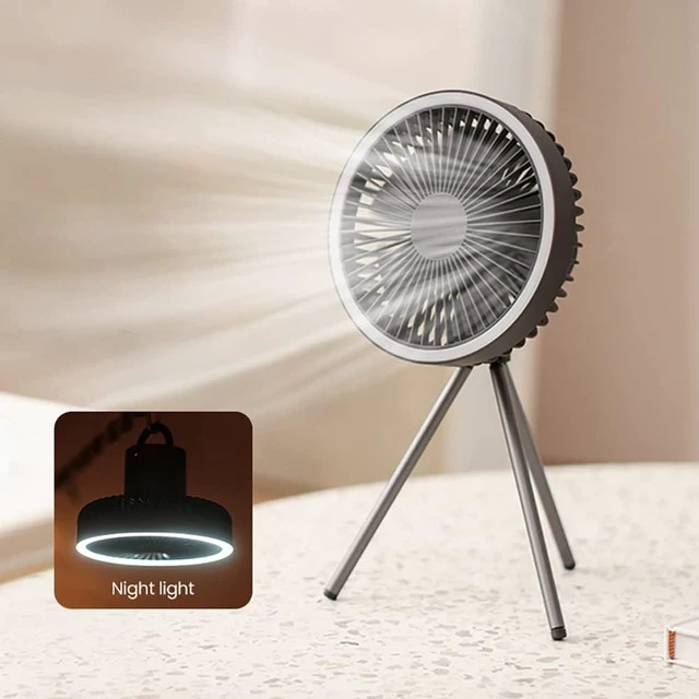 Alt view image 2 of 7 - Portable USB Tripod Fan Outdoor Camping Lighting Fan Multifunctional Rechargeable Mini Ceiling Fan for Home Desktop Tent,Grey