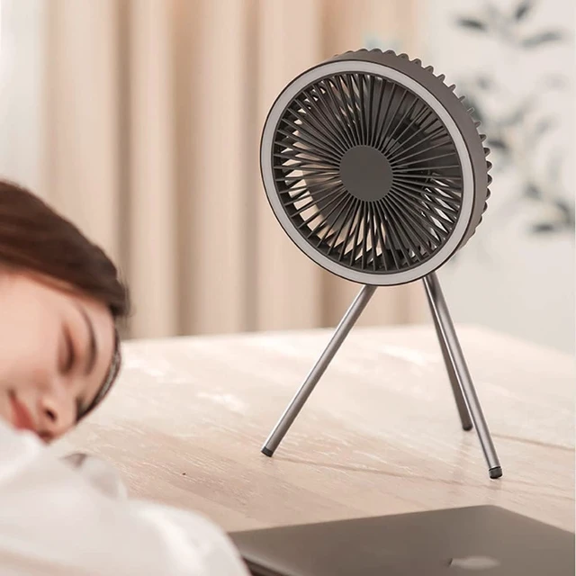 Alt view image 5 of 7 - Portable USB Tripod Fan Outdoor Camping Lighting Fan Multifunctional Rechargeable Mini Ceiling Fan for Home Desktop Tent,Grey