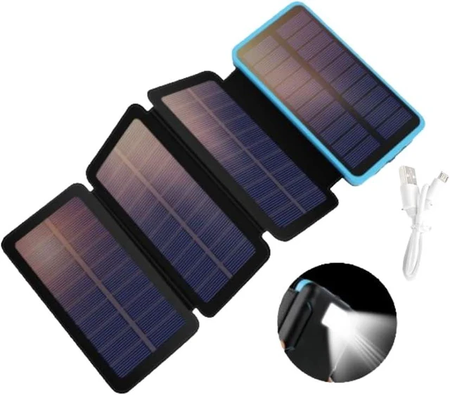 Main image of Four (4) Panel Solar POWERBANK with Built in Light and Micro-USB Chord (Blue)