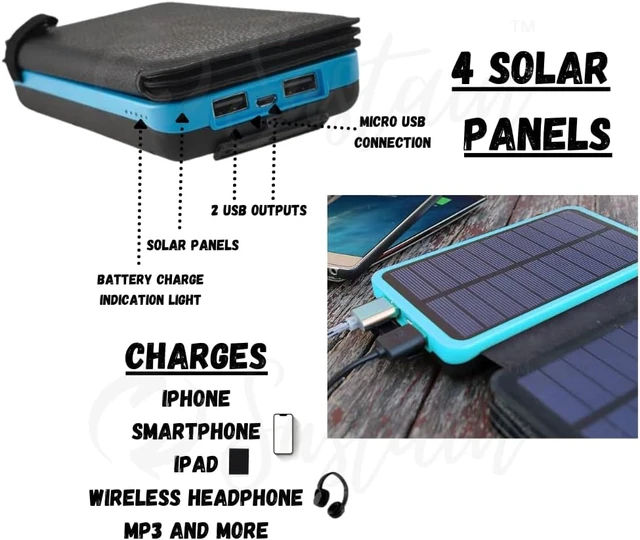 Alt view image 3 of 4 - Four (4) Panel Solar POWERBANK with Built in Light and Micro-USB Chord (Blue)