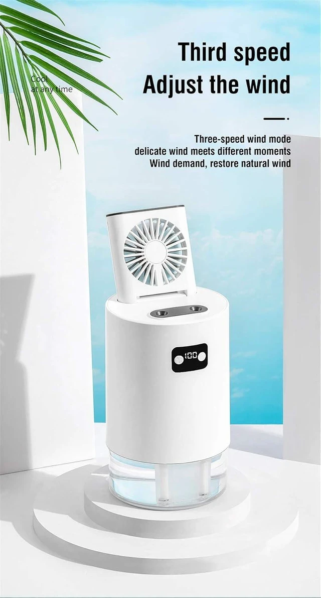 Alt view image 7 of 7 - Dual spray Humidifier Water-Cooled Fan,30°Free adjustment,1L Water,4000Ah Battery,Multi-Purpose,USB Rechargeable,3 Speeds,For Bedroom,office,hotel(White)
