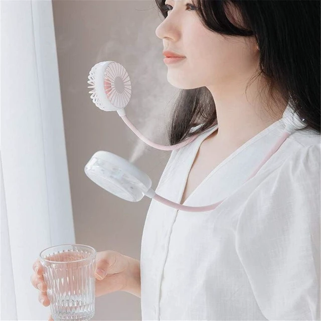 Alt view image 2 of 7 - Neck Fan, USB Rechargeable Portable Personal Cooling And Humidifying Spray Fan, 360° Rotation Wind Speed Adjustable Desktop Fan,White