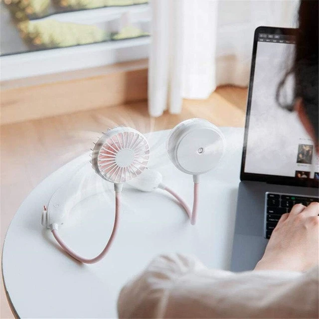 Alt view image 3 of 7 - Neck Fan, USB Rechargeable Portable Personal Cooling And Humidifying Spray Fan, 360° Rotation Wind Speed Adjustable Desktop Fan,White