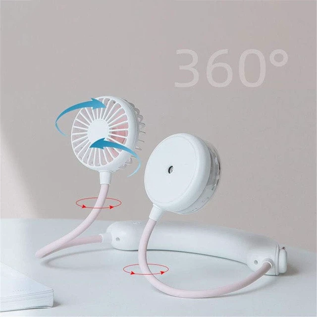 Alt view image 5 of 7 - Neck Fan, USB Rechargeable Portable Personal Cooling And Humidifying Spray Fan, 360° Rotation Wind Speed Adjustable Desktop Fan,White