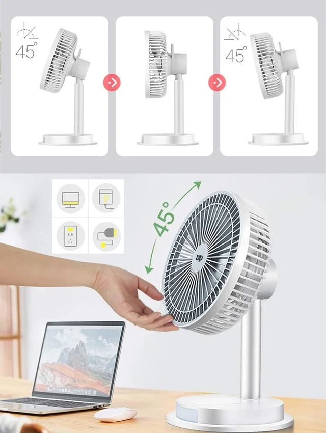 Alt view image 6 of 7 - Small Desktop Ultra-Quiet Portable, 3-Speed Personal Handheld 2400mah, USB Rechargeable Wind Cooling Office, Outdoor Camping Electric Fan (White)