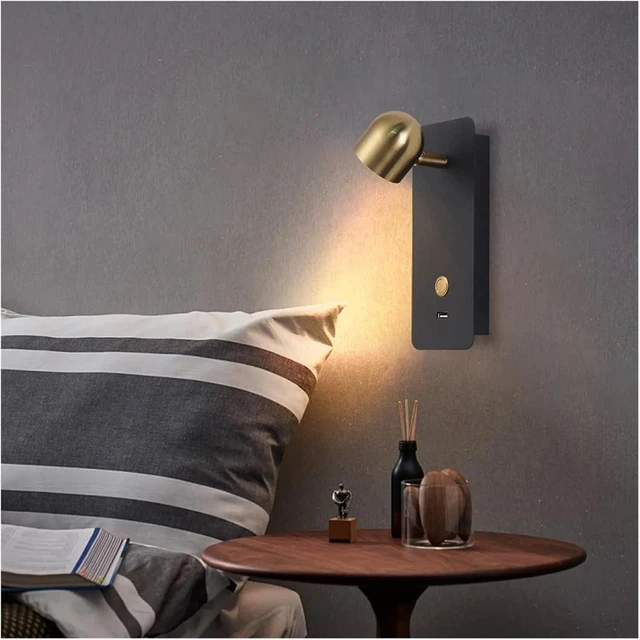 Main image of Interior Simple Decorative Wall Lamp Bedroom Bedside Reading Lamp Key Switch USB Rechargeable Bedside Wall Lights