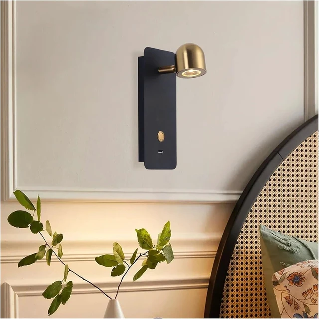 Alt view image 2 of 6 - Interior Simple Decorative Wall Lamp Bedroom Bedside Reading Lamp Key Switch USB Rechargeable Bedside Wall Lights