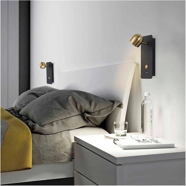 Alt view image 6 of 6 - Interior Simple Decorative Wall Lamp Bedroom Bedside Reading Lamp Key Switch USB Rechargeable Bedside Wall Lights