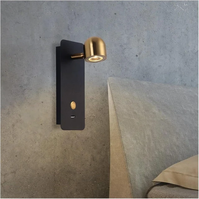Alt view image 4 of 6 - Interior Simple Decorative Wall Lamp Bedroom Bedside Reading Lamp Key Switch USB Rechargeable Bedside Wall Lights
