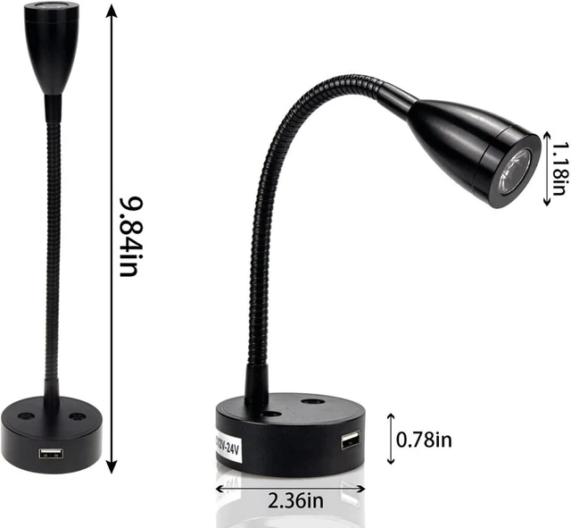 Alt view image 2 of 3 - Wall Lamps Reading Light Smart Touch Dimmable Flexible Gooseneck Wall Lamp for Motorhome Yacht Cabin with USB Charger Port (Color : Sliver) (Silver)