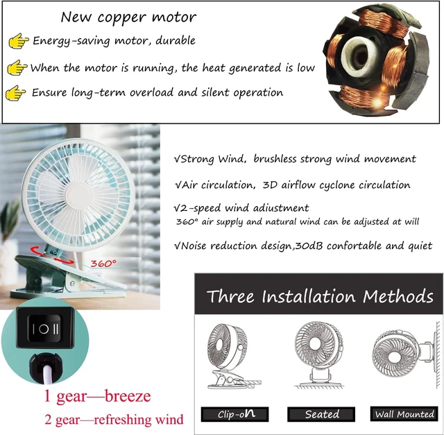 Alt view image 4 of 5 - Kiven USB Fan Clip On Portable Fan with Motion Sensor 2 Speed and Adjustable Tilt Fan Mini Car Seat Fan Small USB Desk Personal Fan for Stroller Accessories/Crib/Home Office