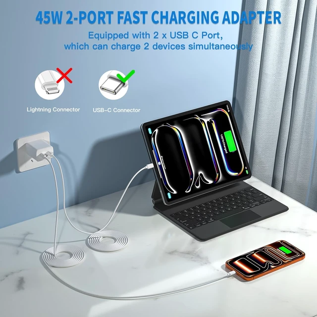 Alt view image 3 of 7 - 45W Apple 17 16 15 Fast USB C Charge Block, 2-Pack Apple Charger Plug & 10FT Long USB C Cable Cords,iPhone 17 Charger Fast Charging,Compatible with iPhone 17/16/15/Air/Pro/Pro Max/e/Plus/iPad/AirPods