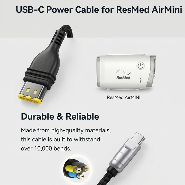 Alt view image 2 of 7 - 5.2 ft USB-C PD Cord Compatible with ResMed AirMini, 24V
