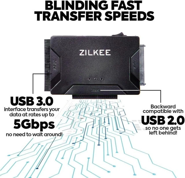 Alt view image 7 of 7 - ZILKEE SATA/IDE to USB 3.0 Hard Drive Adapter - Universal Converter for 2.5/3.5 IDE & SATA HDD/SSD, External Drive Reader with 12V Power Supply, Supports up to 6TB
