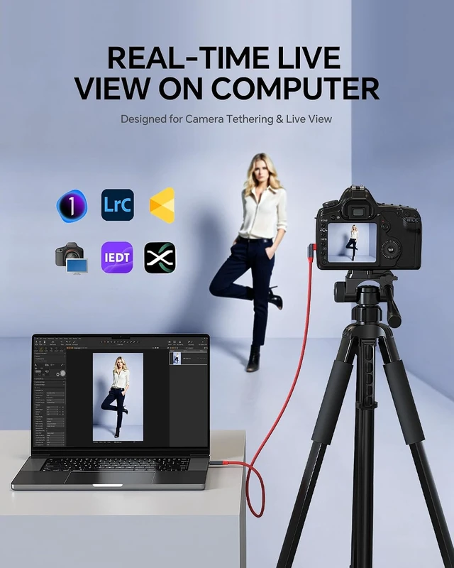 Alt view image 4 of 7 - 20Gbps USB-C to C Camera Data Transfer Cable,16ft (5m), Right Angle
