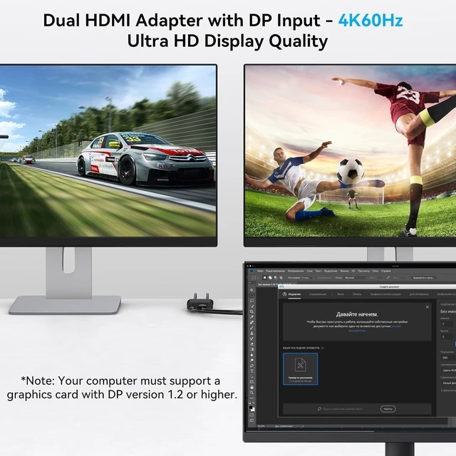 Alt view image 5 of 7 - Displayport to Dual HDMI Splitter Extended for Double Screen 4K@60Hz Display Port to 2 HDMI Adapter for Computer Graphics Cards Support MST & SST Mode