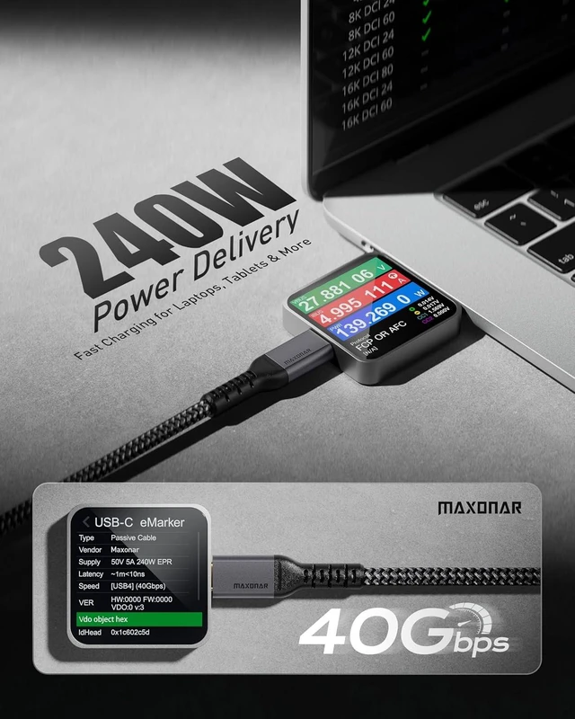 Alt view image 4 of 6 - Maxonar 2-Pack 10FT USB4 for Thunderbolt 4 Cable, 40Gbps, 240W, 8K
