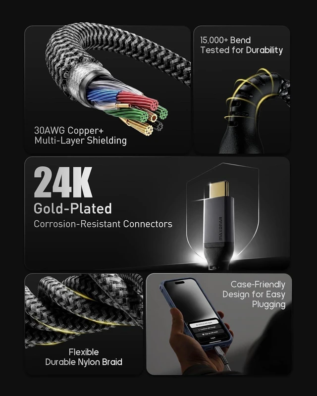 Alt view image 5 of 6 - Maxonar 2-Pack 10FT USB4 for Thunderbolt 4 Cable, 40Gbps, 240W, 8K