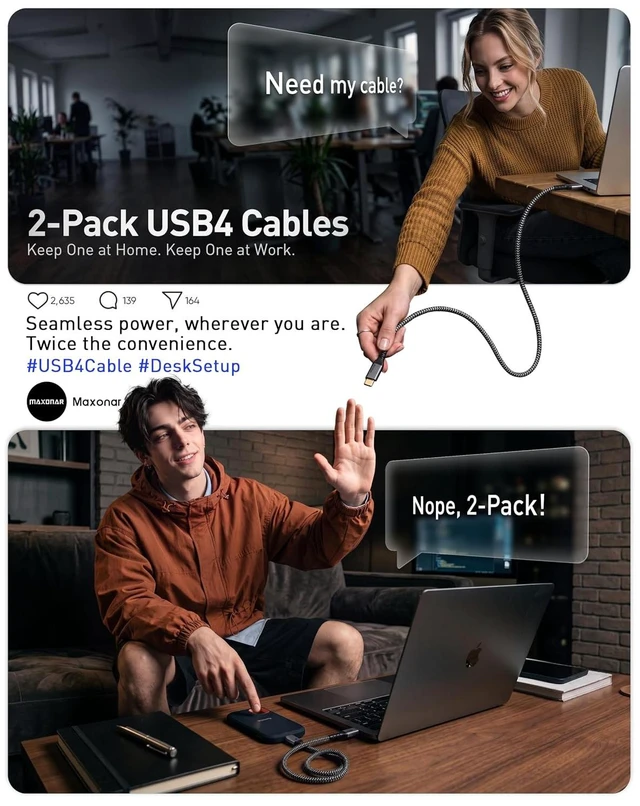 Alt view image 6 of 6 - Maxonar 2-Pack 10FT USB4 for Thunderbolt 4 Cable, 40Gbps, 240W, 8K