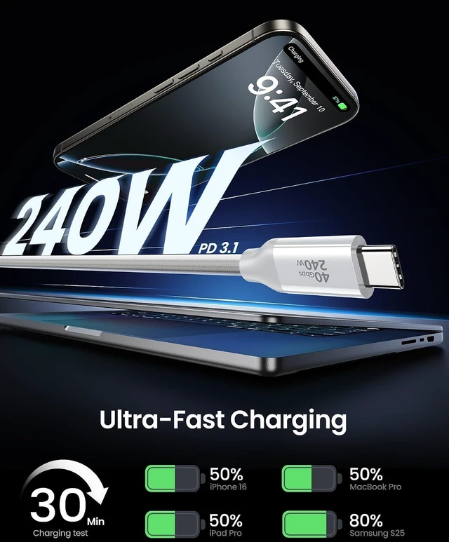 Alt view image 4 of 7 - Silkland USB4 for Thunderbolt 4 Cable 10FT/3M, 40Gbps, 240W, 8K/Dual 4K